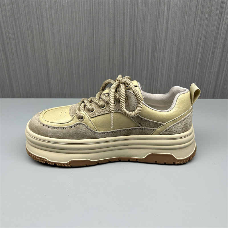 2025春季新款真皮德训鞋女增高显脚小圆头系带拼色百搭低帮板鞋,淘宝优惠券,粉丝福利购,淘宝优惠卷