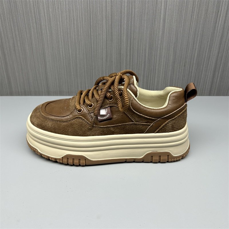 2025春季新款真皮德训鞋女增高显脚小圆头系带拼色百搭低帮板鞋,淘宝优惠券,粉丝福利购,淘宝优惠卷