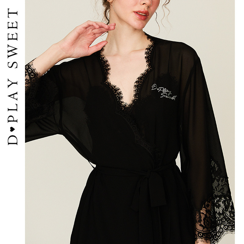 DPLAYSWEET法式轻奢蕾丝透视睡袍薄款睡衣舒适短款家居服晨袍新品,淘宝优惠券,粉丝福利购,淘宝优惠卷