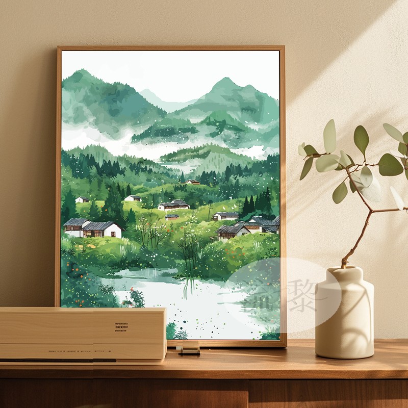 中国风江南山水风景高级感客厅玄关手工绘填色装饰画DIY数字油画