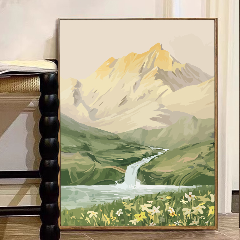 日照金山高级感风景DIY数字油画手工绘填充涂色油彩客厅装饰挂画