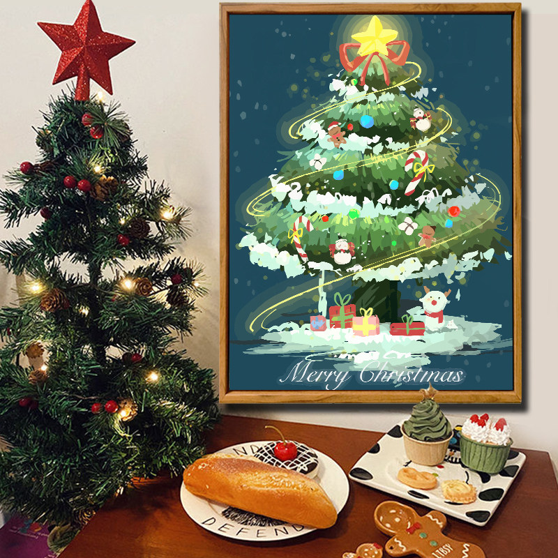 圣诞节礼物DIY数字油画2024新款手工绘填充涂色丙烯油彩装饰挂画 - 图2