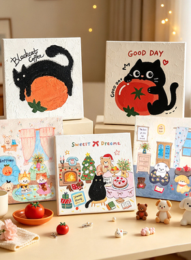 中古风可爱狗狗猫咪肌理画DIY