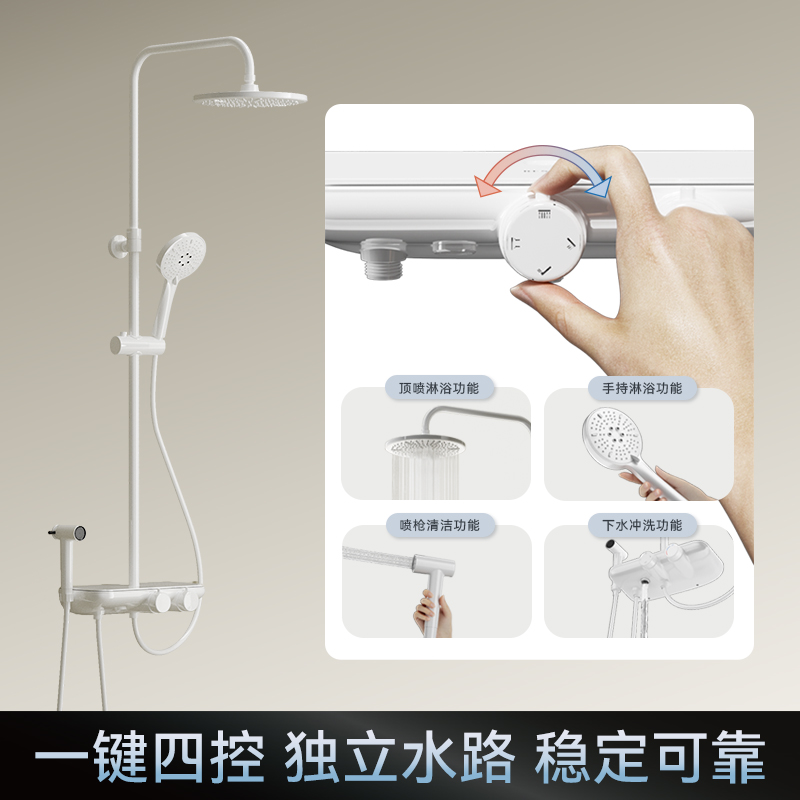瑞摩奶白色花洒套装家用卫浴奶油色冷热水淋浴器增压喷头瀑布沐浴
