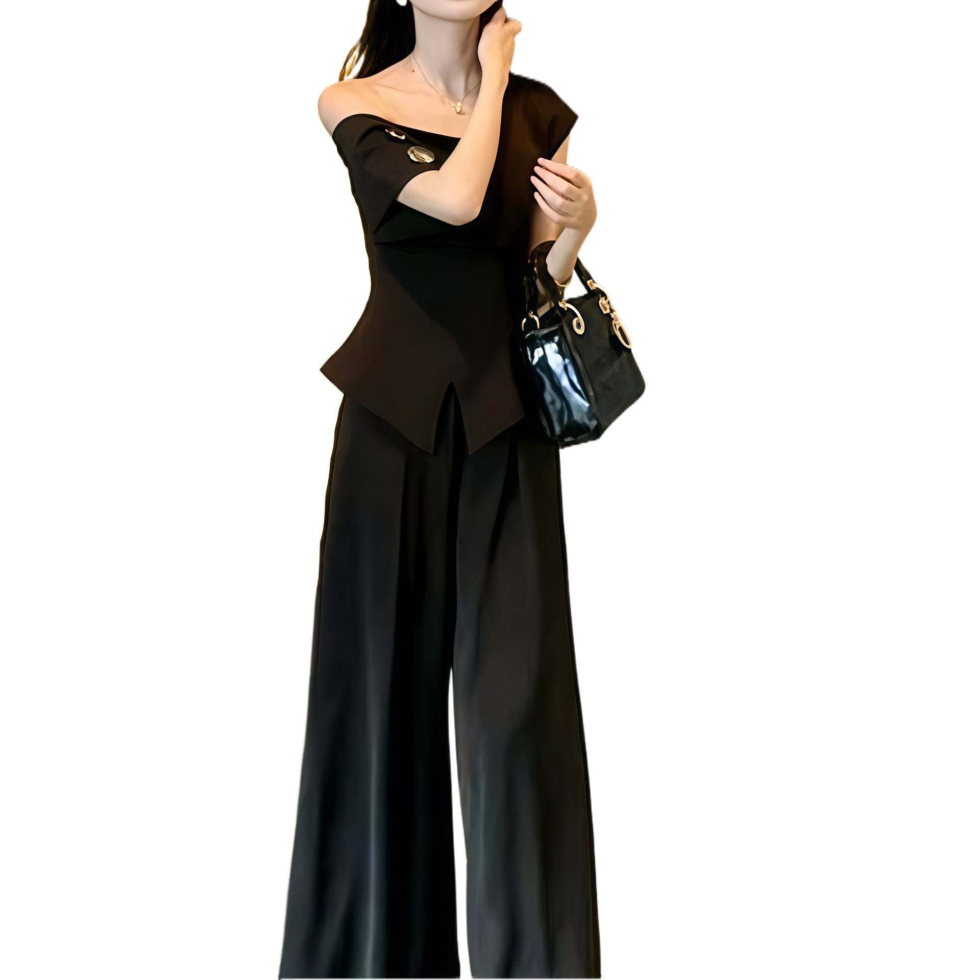 时尚套装女2026年夏季百搭新款设计感洋气露肩性感显瘦上衣阔腿裤,淘宝优惠券,粉丝福利购,淘宝优惠卷