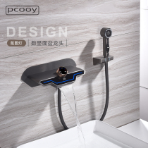 pcooy full copper 2 functional dark fit embedded in wall-out type digital display waterfall hot water surface basin tap with shower head wash head