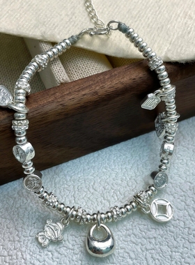 足银999小财神银坨盘缠手链国风