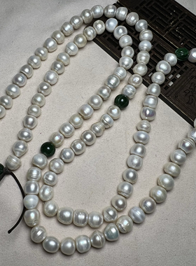 古玩珍珠天然螺纹淡水老珍珠藏传天然老型老珍珠大颗念珠108佛珠