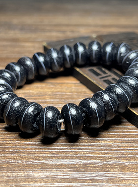 包浆天珠老型玉石天然一线药师算盘珠手链黑白缠丝玛瑙路路通手链