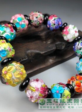 民国仿古多彩雕花手钏佛珠念珠