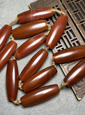 古玩老珠子高古玛瑙管珠唐管西亚扁珠红玛瑙勒子手链项链手串配饰