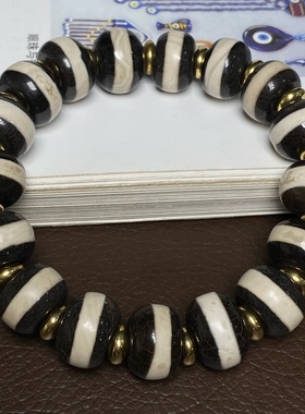 橘皮纹老玛瑙一线药师珠算盘珠手串车轮珠手链黑白天珠男女款手饰