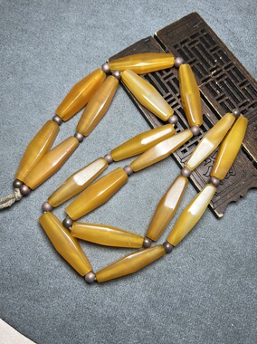 古玩收藏老玛瑙项链配饰珠老玛瑙四棱管珠唐管黄玛瑙勒子辽金玛瑙