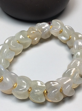 巴西天然白玉髓玛瑙老料瓜棱随形珠蛇骨形散珠手串佛珠饰品手链