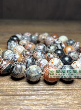 大孔灰白皮老玛瑙鸡骨白圆珠多宝手串配饰男女款民族风饰品散珠