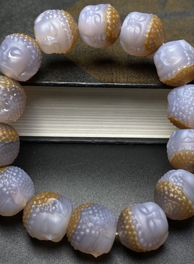 古玩老玛瑙手工雕刻玉石佛头手链天然俏色藏区回流老料宝宝佛手链