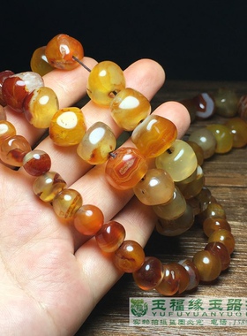 古玩收藏高古尼泊尔老红玛瑙冰飘随型瓜珠老珠子项链手链配珠