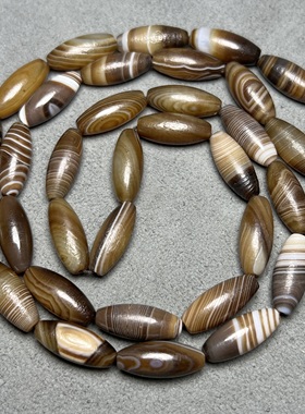 包浆西亚古珠天然缠丝老玛瑙桶珠子散珠DIY饰品手链配件玛瑙原石