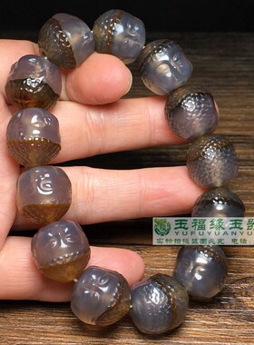 古玩老玛瑙手雕刻玉石佛头天然色手链天然俏色玉髓包浆老珠子手串