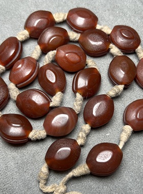 古玩老珠子辽金老酒红玛瑙橘皮纹勒子项链管扁竹节吊坠项链配饰