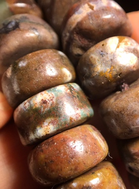老玛瑙原石算盘桶珠塔型片珠108朱砂玛瑙象雄天珠多宝药师片珠