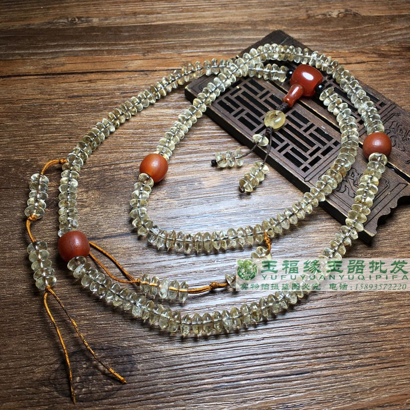 西藏白色老水晶飞碟珠项链文玩手串佛珠老珠子隔珠隔片朝珠手持 - 图1