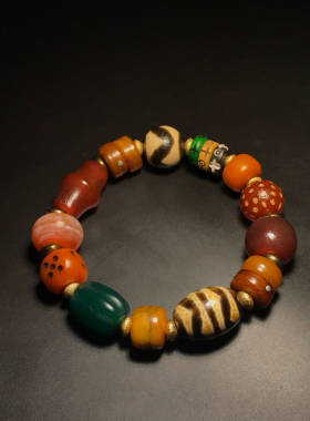 高油包浆满风化老玛瑙多宝手串油润达洛宝瓶天珠圆珠手链多宝天珠