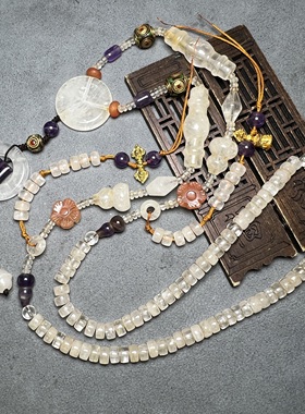 古玩天然老白水晶项链多圈手链毛衣链高古水晶项链 天然多宝水晶