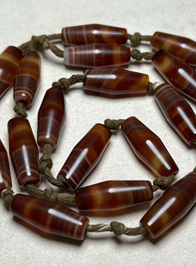 古玩老玛瑙天然红缠丝玛瑙线珠竹节药师勒子天珠桶珠吊坠配件项链