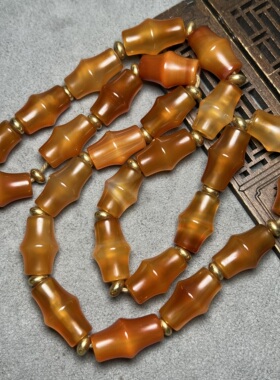 西亚红色玛瑙竹节大孔仿古老玛瑙珠包浆醇厚糖色玛瑙老珠子配饰