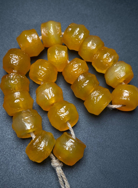 高古老玛瑙鸡油黄手链橘皮大孔竹节飞蝶珠陀螺珠西周玛瑙项链配珠