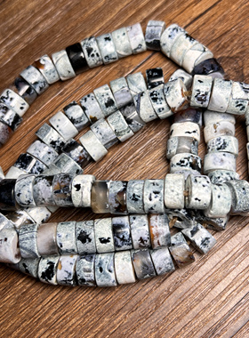 大孔灰白皮老玛瑙玉石回流老包浆鸡骨白老玛瑙108车轮珠串算盘珠