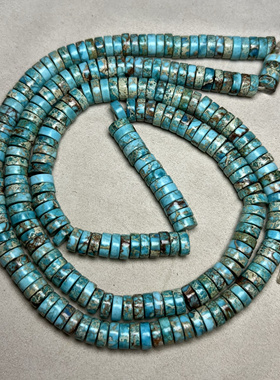 古玩老珠天然原石绿松石直切车轮珠制作手串佛珠耳环项链配饰