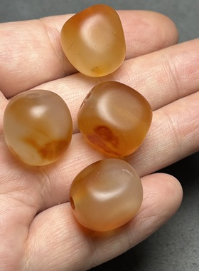 古玩收藏尼泊尔老红玛瑙冰飘随型多棱椭圆珠子项链手链配珠单个价