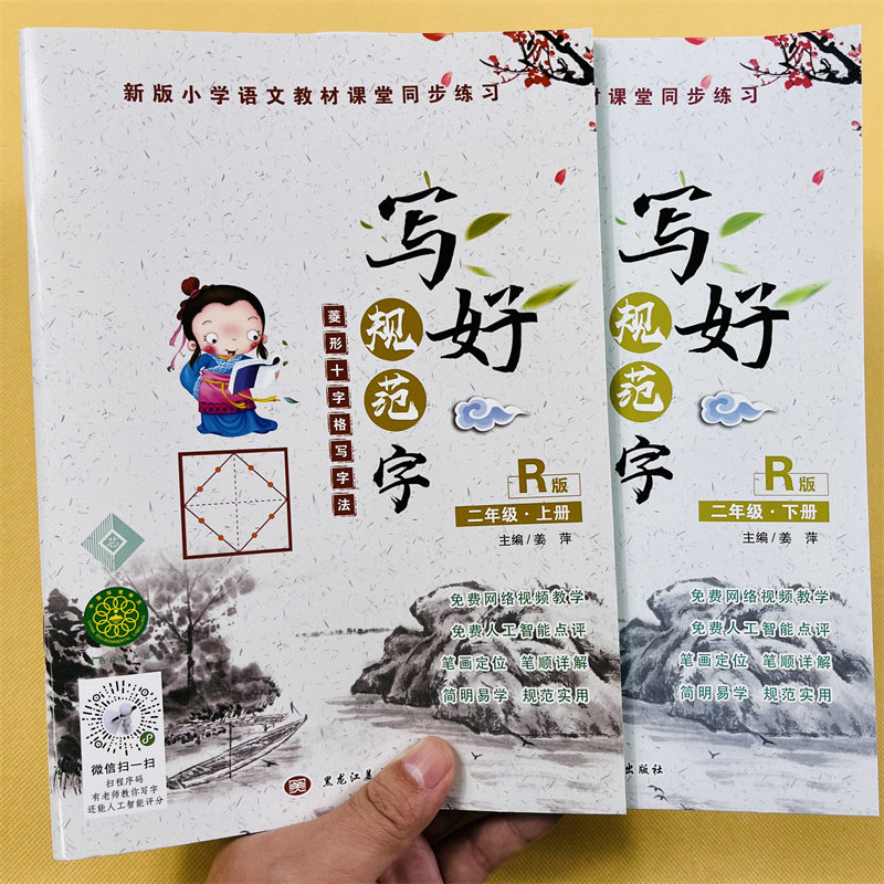 人教版写好规范字二年级上下册十字格写字法语文同步训练小学生书法铅笔钢笔硬笔正楷练字帖笔画笔顺字词专练带测试点评小学教辅
