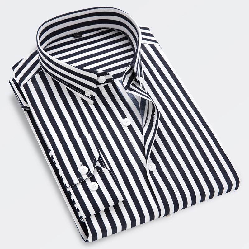 Vertical striped long-sleeved shirt 韩版竖条纹长袖职业衬衫男 - 图2