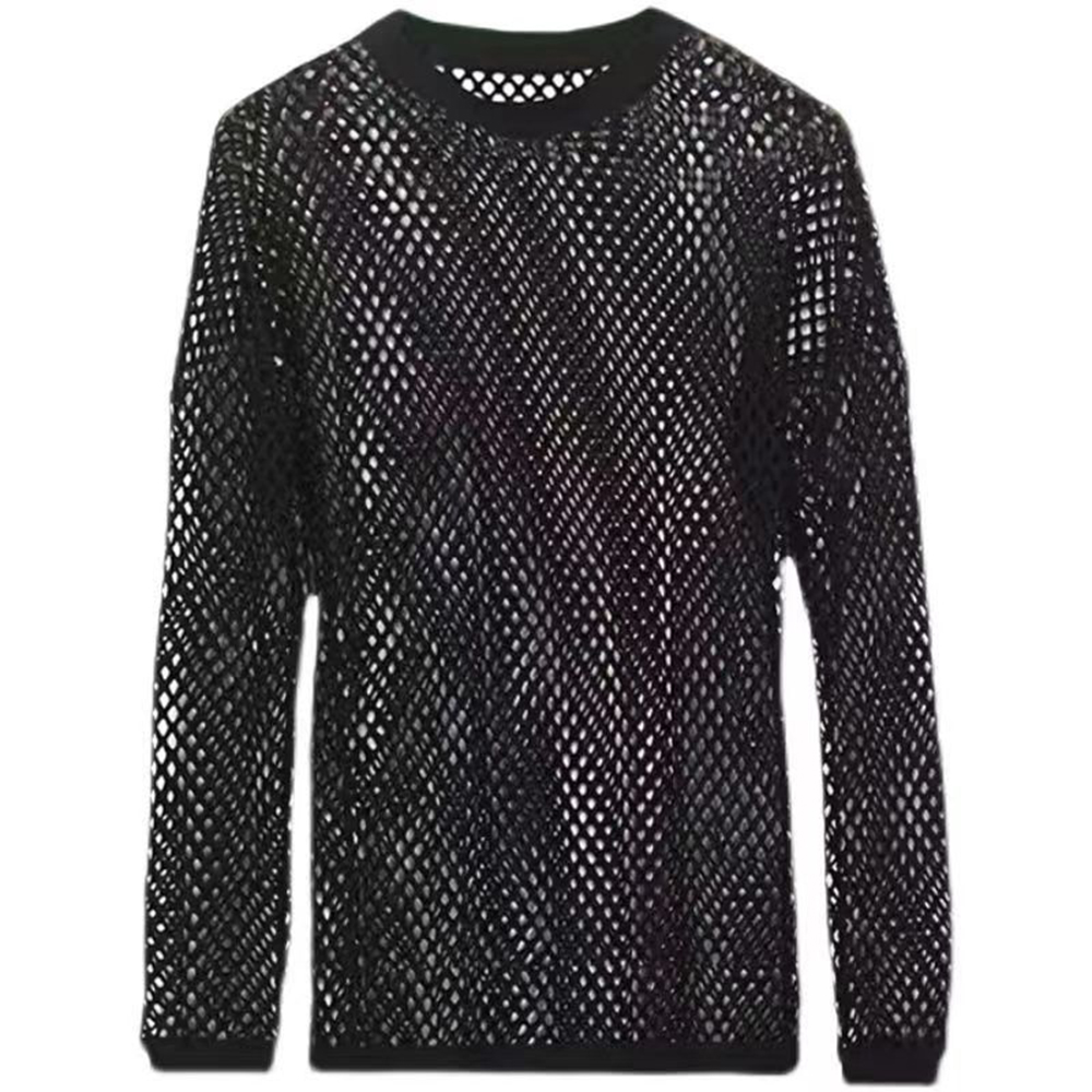 网眼透视长袖夜店T恤Mesh sheer long-sleeved nightclub T-shirt - 图2