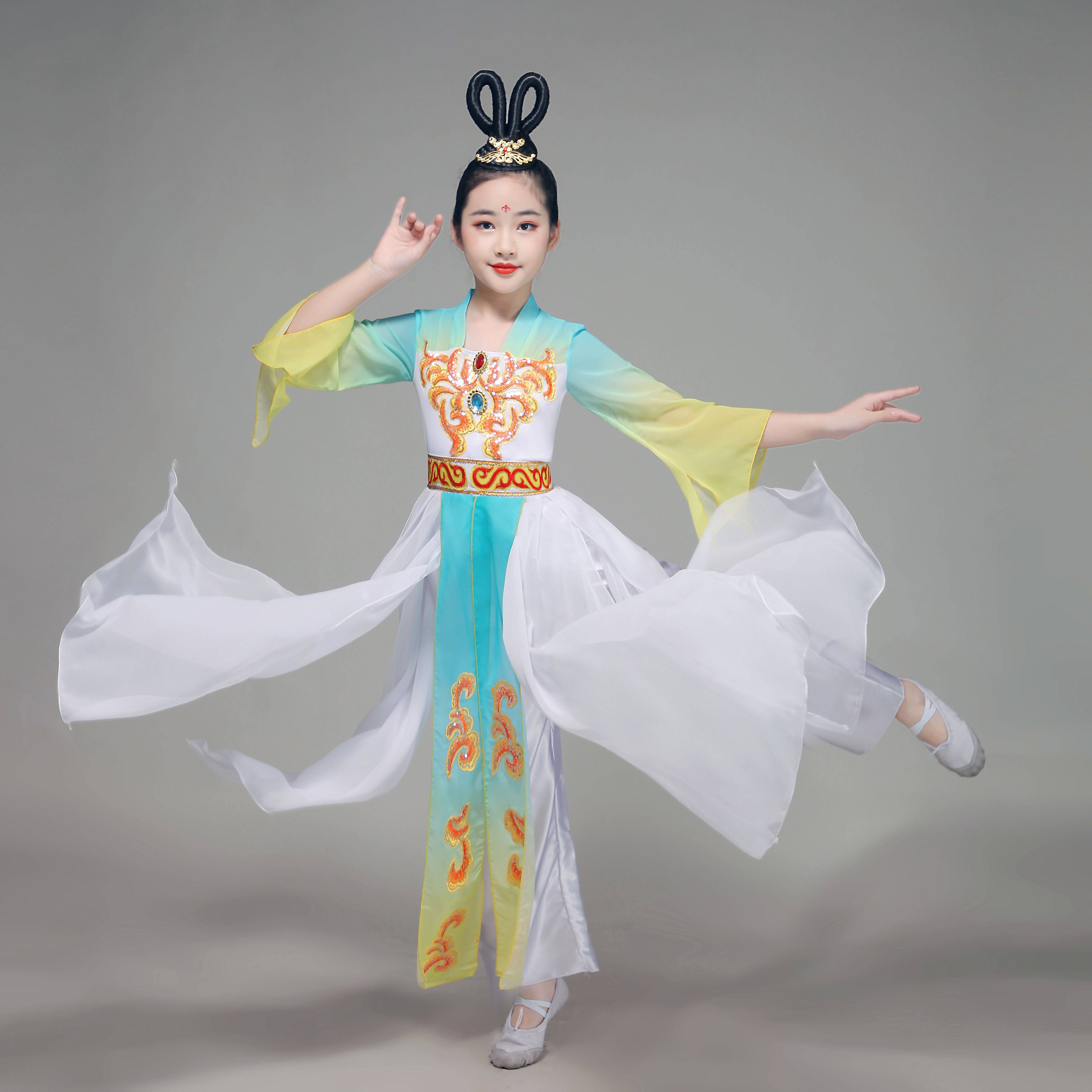 古典舞蹈服女飘逸儿童演出服少儿中国风古风伞舞扇子舞表演服汉唐