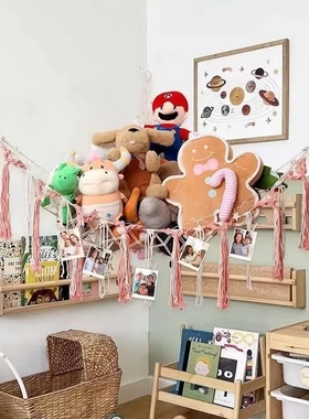 娃娃收纳网兜儿童房毛绒玩具公仔收纳吊床挂网壁饰置物袋墙壁床头