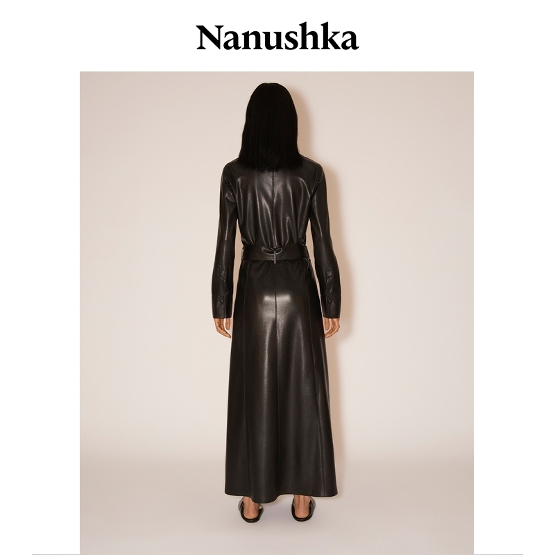 【经典惊喜折扣】NANUSHKA 女士 ASAYO 经典素皮衬衫式廓形连衣裙 - 图1