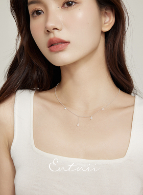 Entniis925小圆珠水滴锆石锁骨链