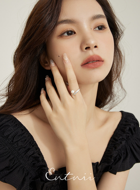 Entnii 里昂小姐 简约温柔法式交错珍珠指环甜美时髦开口戒指