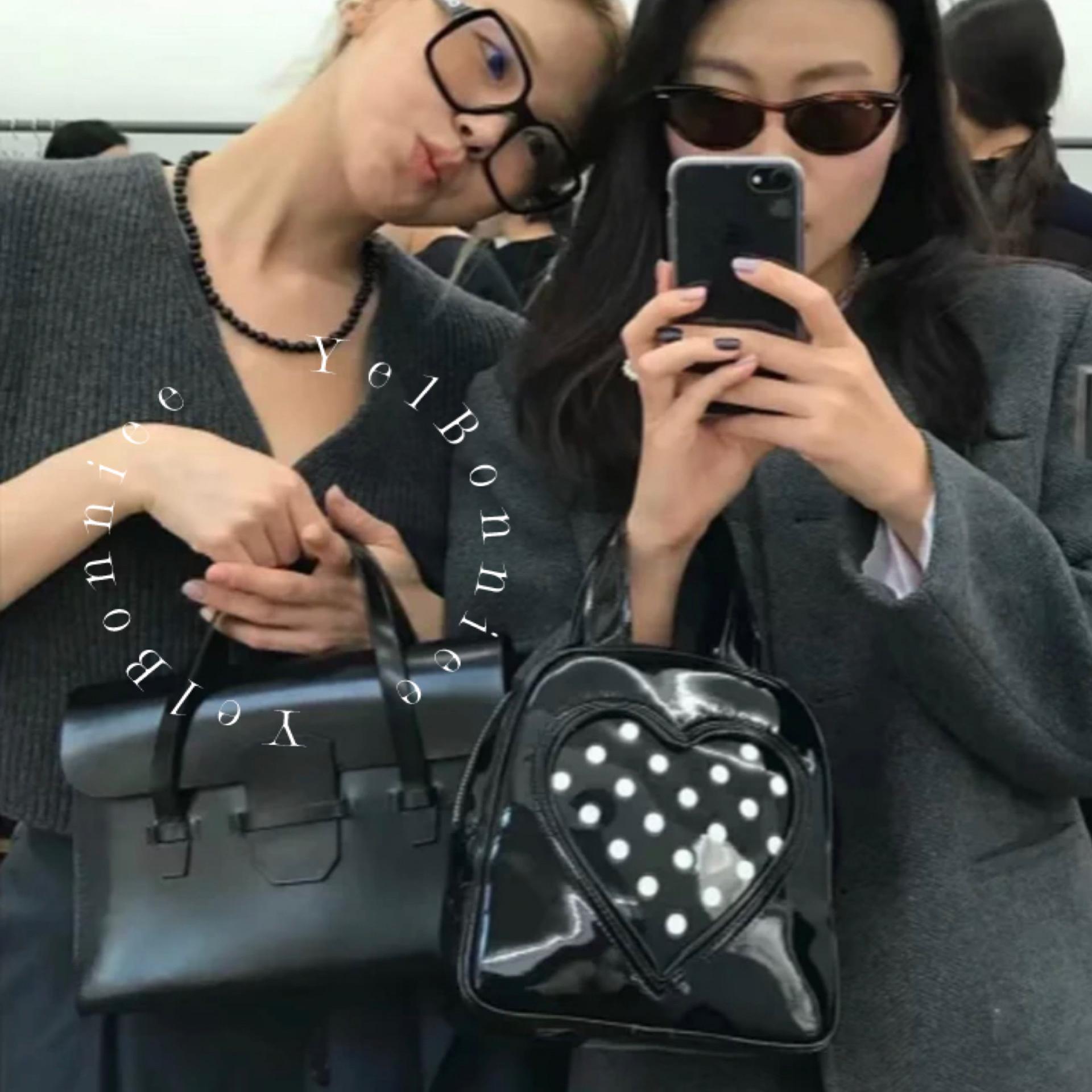 野啵妮 CDG日本小众设计复古mona同款暗黑小公文包质感真皮手提包 - 图0