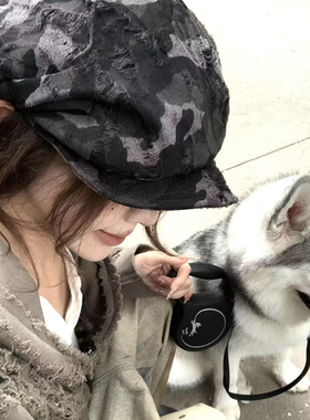美式破洞迷彩贝雷帽女