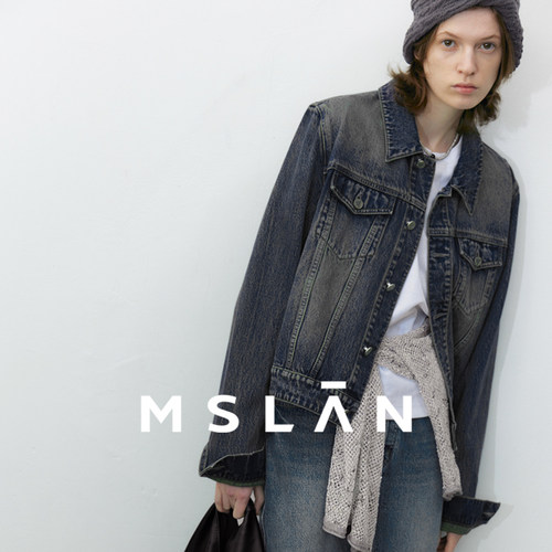 盐系穿搭/MSLAN 重工洗水26春廓形短款慵懒风蓝色牛仔外套MGCW374 - 图3