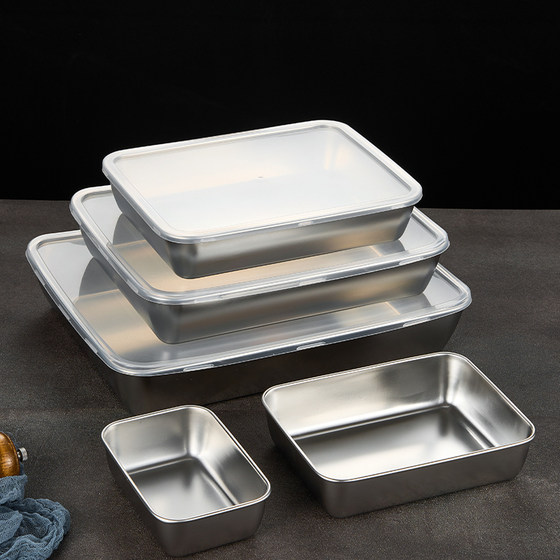 Stainless steel tray vegetable preparation plate thickened plate buffet plate barbecue display plate cooked food stewed vegetable display plate square plate