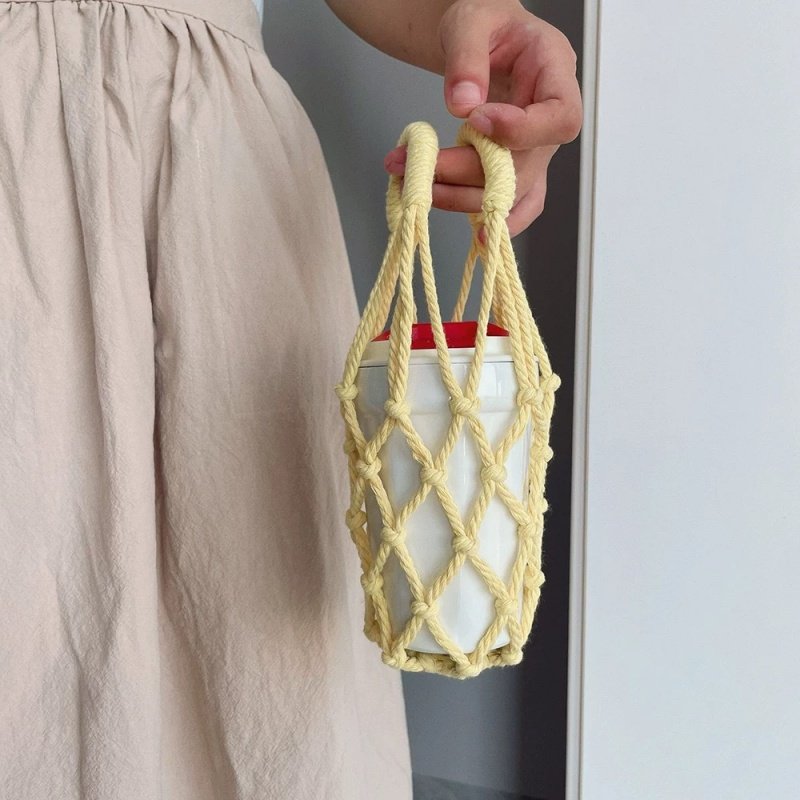 ins风网兜杯套咖啡杯便携式提兜水壶通用提袋可挂车把编织水杯袋,淘宝优惠券,粉丝福利购,淘宝优惠卷