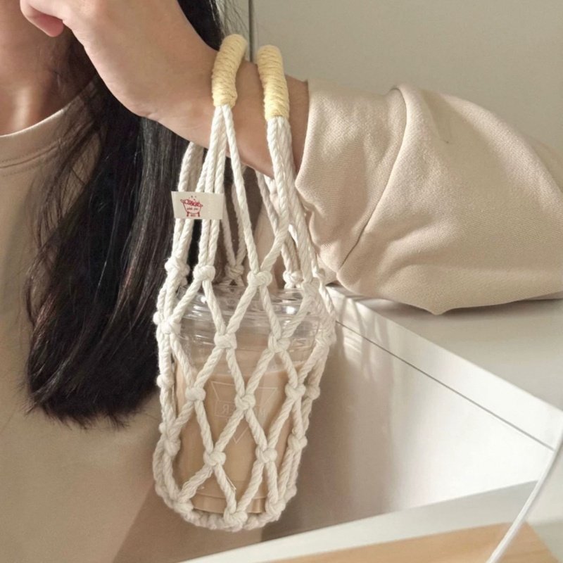 ins风网兜杯套咖啡杯便携式提兜水壶通用提袋可挂车把编织水杯袋,淘宝优惠券,粉丝福利购,淘宝优惠卷