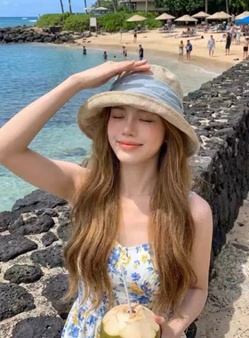 日系亚麻大帽檐防晒帽女夏季透气显脸小遮阳帽子渔夫帽气质款