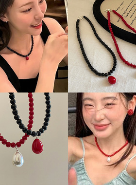 水滴吊坠串珠项链复古轻奢小众